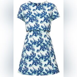 Topshop Palm Size 8 Blue Green Jacquard Cutout Skater Dress